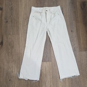 American Eagle Raw Hem Button Fly Wide Leg Crop 2 Cream